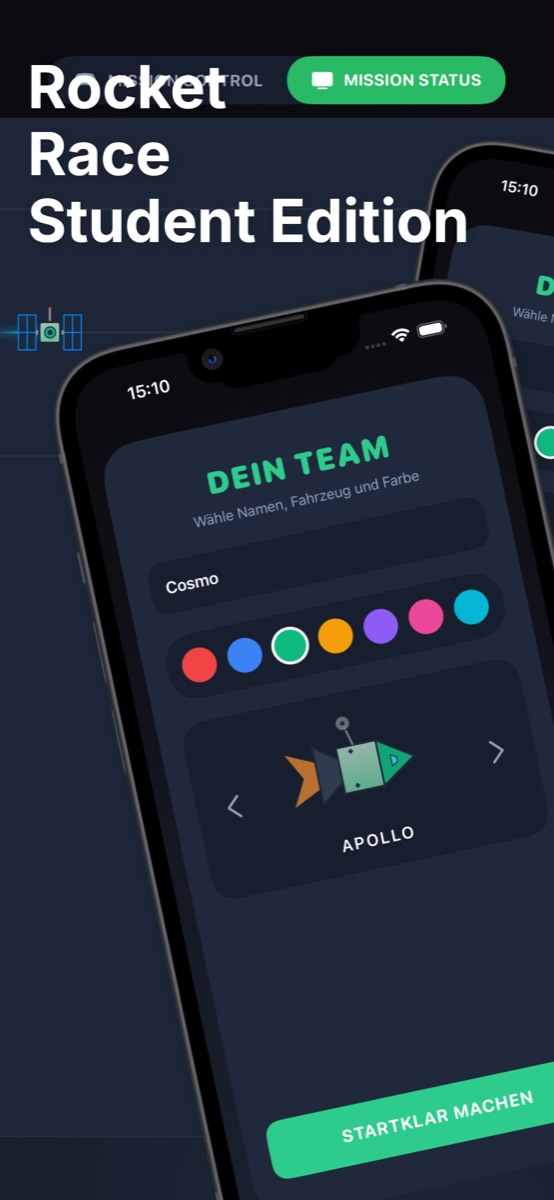 RocketRaceStudent: Team und Rakete gestalten
